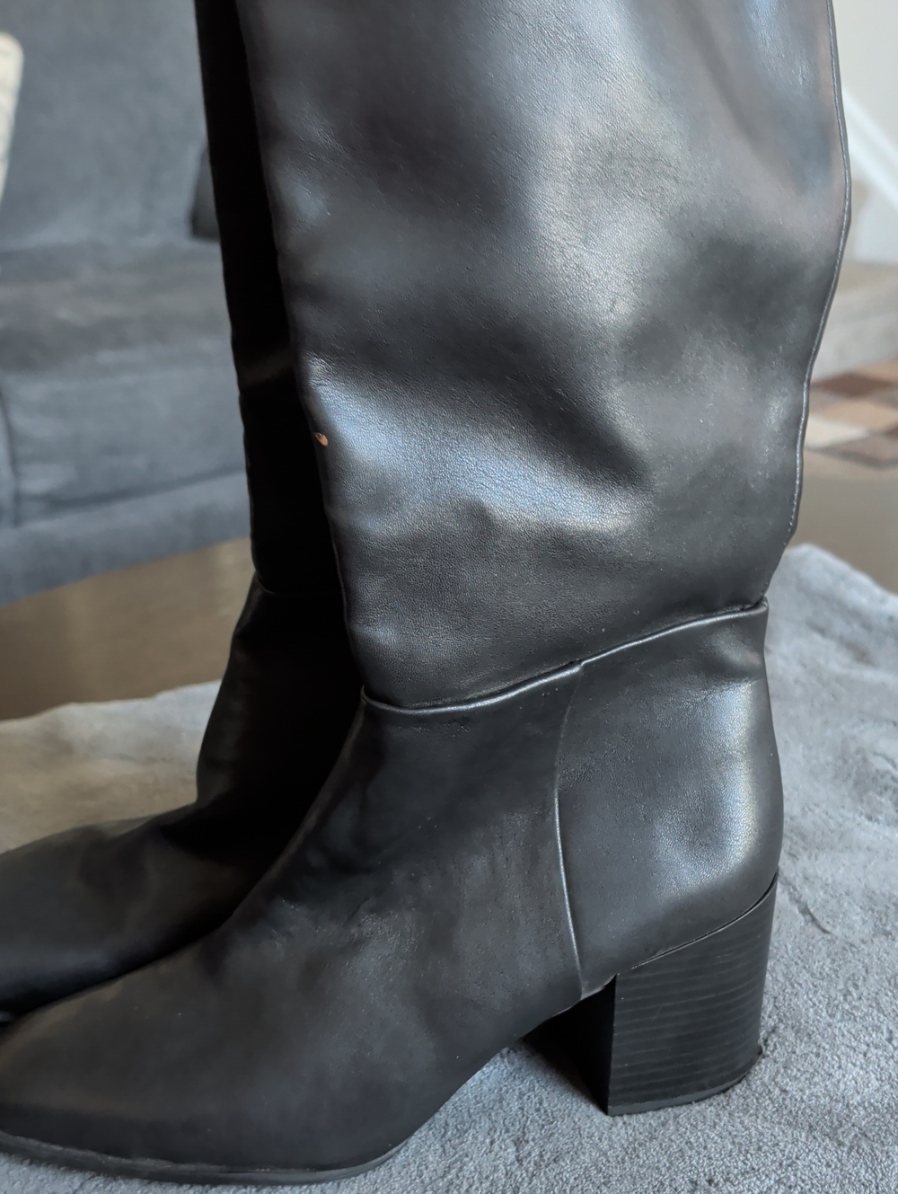 Nordstrom Black Leather Block-Heel Knee Boots